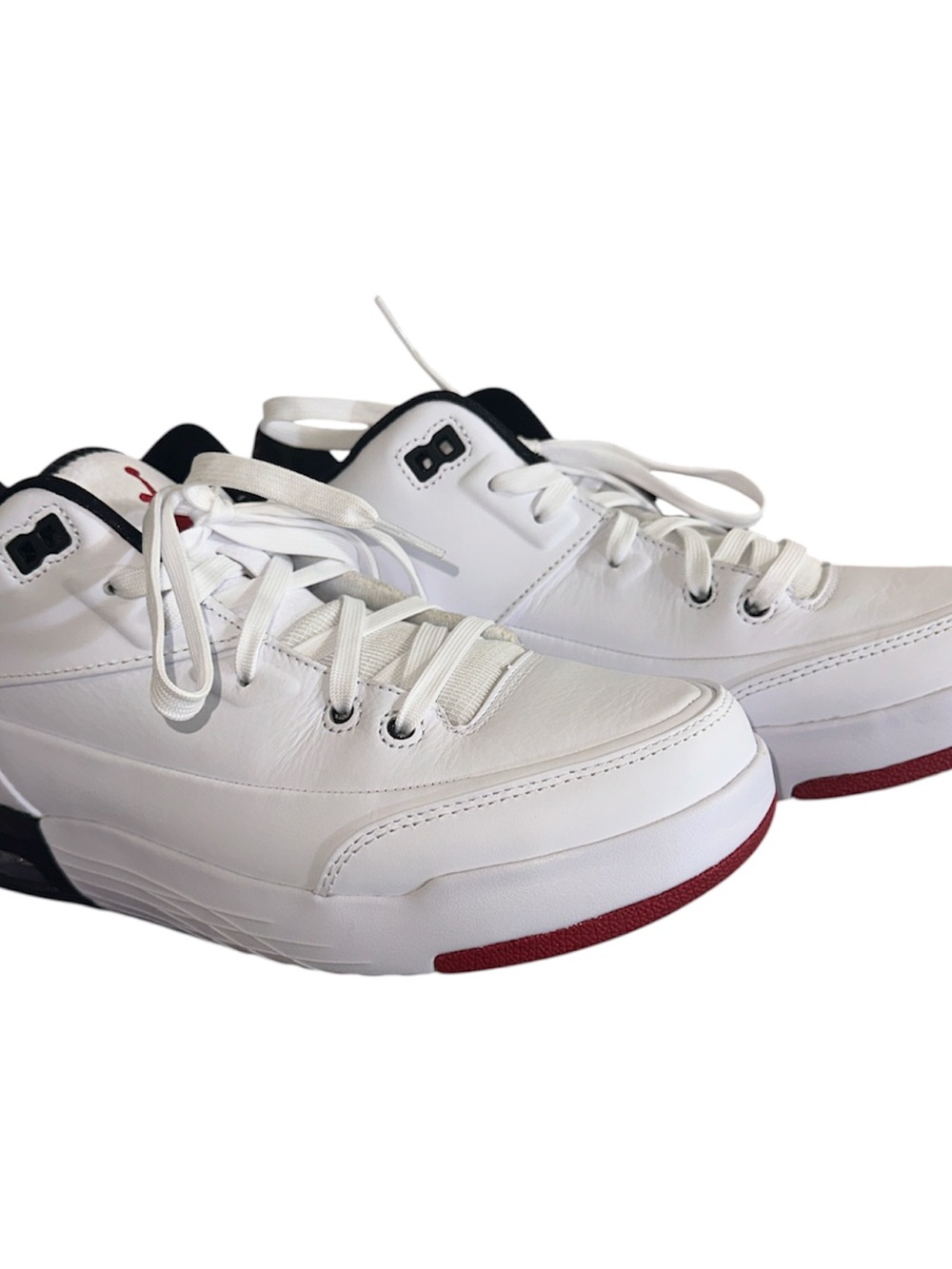 Jordan Men's White Leather Low-Top Sneakers with Black and Red Accents